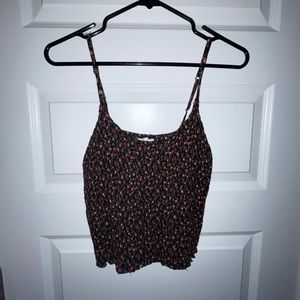 Black Floral Cropped Tank Top